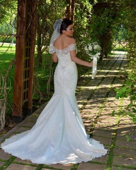 Gorgeous Off Shoulder Mermaid Wedding Dress with Lace Appliques_2