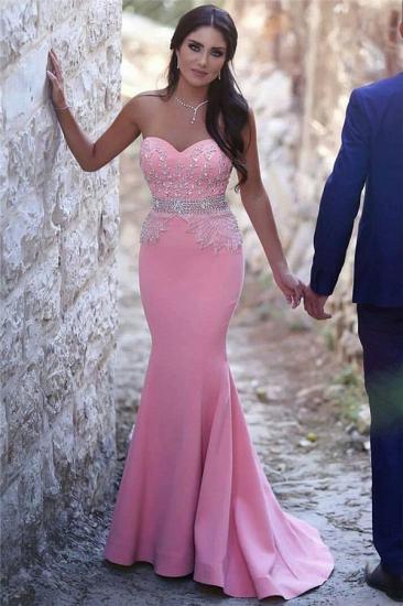 Sweetheart Pink Mermaid Pretty Beads Sequins Crystals Sleeveless Sexy Evening Gown_1