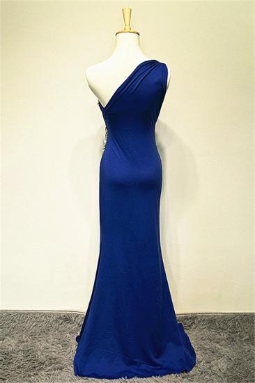 One Shoulder Crystal Blue Mermaid Long Prom Dress Elegant Sweep Train Formal Affordable Evening Gown_2