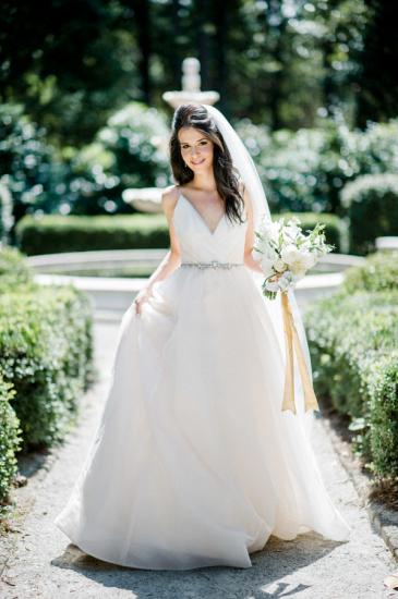 Latest V-Neck Chiffon Long Wedding Dress A-Line Elegant Spaghetti Strap 2022 Bridal Gowns_2