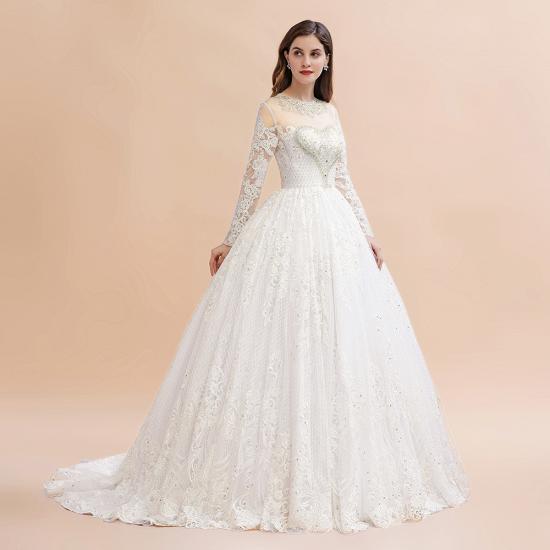 Glamorous Long Sleeve Beads White/Ivory Lace Appliques Wedding Dress_8
