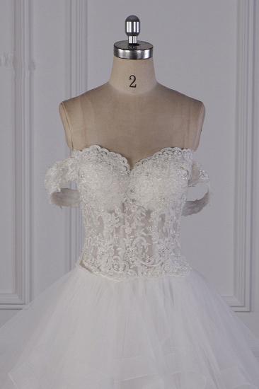 TsClothzone Stylish Off-the-Shoulder Tulle Lace Wedding Dress Strapless Appliques Ruffles Beading Bridal Gowns On Sale_5