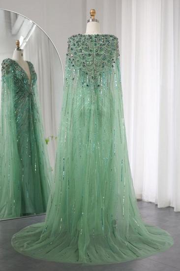 Luxuriöse Meerjungfrau-Abendkleider mit V-Ausschnitt, Kristallen, Pailletten und Cape-Ärmeln, langes Dubai-Partykleid für die Hochzeit_7