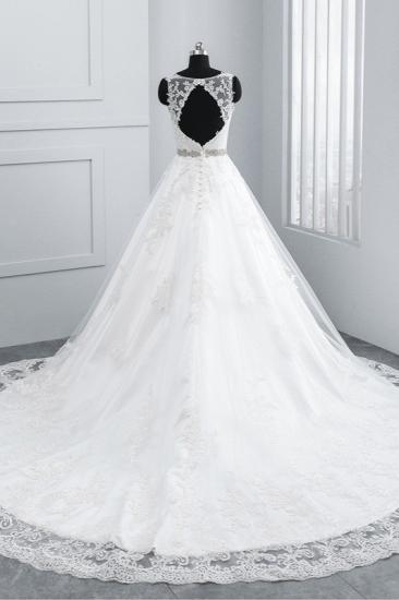 TsClothzone Simple Jewel Tulle Lace Wedding Dress A-Line Appliques Beadings Bridal Gowns with Sash Online_3
