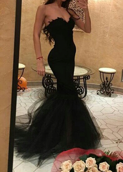 Sexy Black Sweetheart Mermaid Abendkleid Mit Rüschen_2