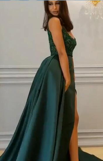 Elegant Dark Green Straps Long Evening Dresses | 2022 Crystal Sleeveless Prom Dress with Overskirt_4