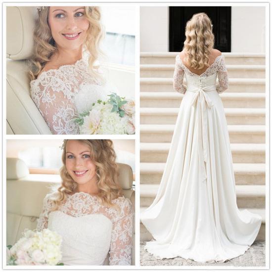 A Line Half Sleeve Lace Wedding Dress | Off Shoulder V Back Bohemian Bridal Gown_6