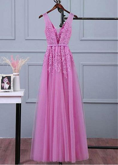 Pink V-cut Back A-line Bridesmaid Dress With Beaded Lace_2