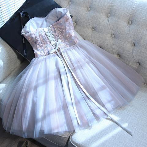 2022 Sweetheart-neck Short Applique Lace Tulle Cute Homecoming Dress_5