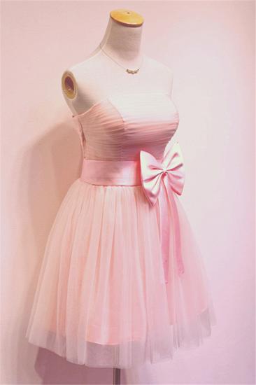 Cute Pink Bowknot Mini Cocktail Dress Strapless Short Cheap Bridesmaid Dresses Under 100_2
