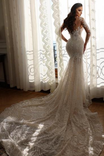 Luxuriöses Brautkleid mit Meerjungfrauenärmeln aus Spitze ｜Hochzeitskleider mit Ärmeln_4