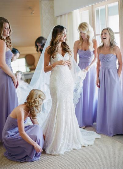 Empire Lavendel Chiffon Langes Brautjungfernkleid Rüschen Günstige bodenlange Kleider für die Hochzeit