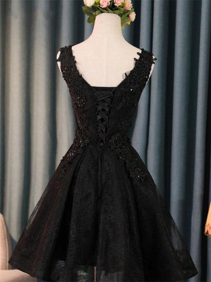 Elegant Black Homecoming Graduacion Dresses  Lace Applique Beaded Tulle Short Prom Dress Homecoming Dress_3
