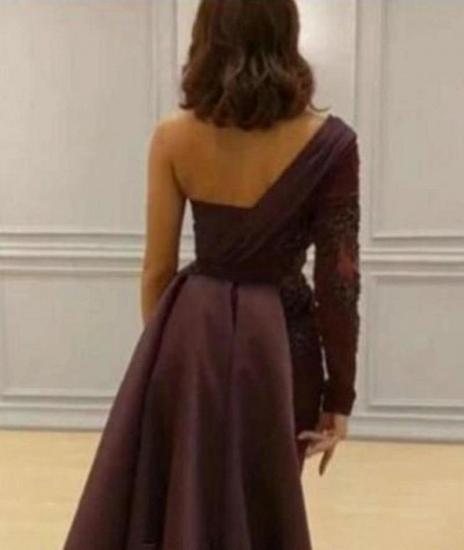 Graceful  Asymmetric Splicing One Shoulder Appliques  Spandex Satin Party Dresses | Floor Length Open Back Evening Gowns With Waist Band_2