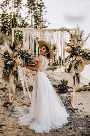 Boho tulle white beach sleeveless long flowy wedding dress_3