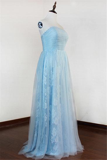 Ice Blue Strapless Lace Applique Prom Dresses 2022 Elegant Sweep Train Sheath Homecoming Dresses_3