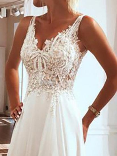 Beach Boho A-Line Wedding Dress V-Neck Spaghetti Strap Lace Chiffon Sexy Bridal Gowns Sweep Train_3