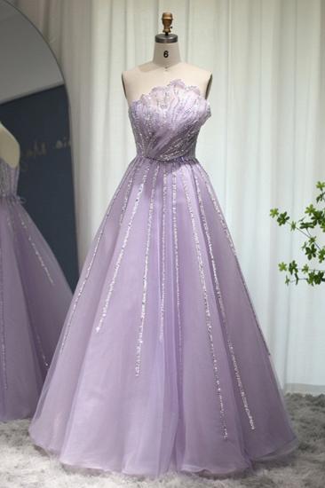 Charming Strapless Sequins Aline Evening Dress Lilac Laceup Wedding Party Dress