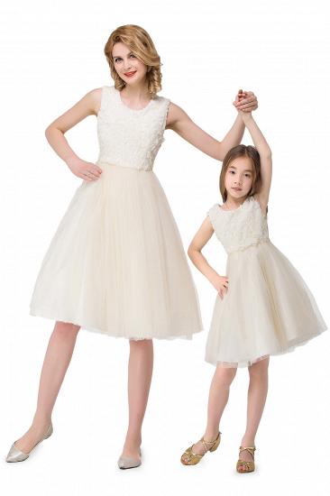 HEIDI| A-line Knee Length Tulle Jewel Sleeveless Lace Mother Daughter Dresses