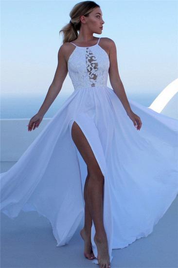 A-Line Elegant Appliques Halter Sleeveless Side-Slit Prom Dresses