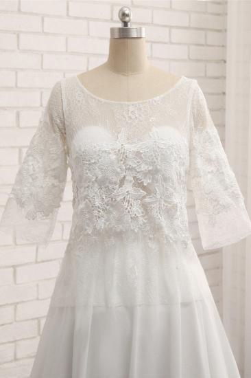 TsClothzone Modest Halfsleeves White Jewel Wedding Dresses Chiffon Lace Bridal Gowns With Appliques On Sale_5