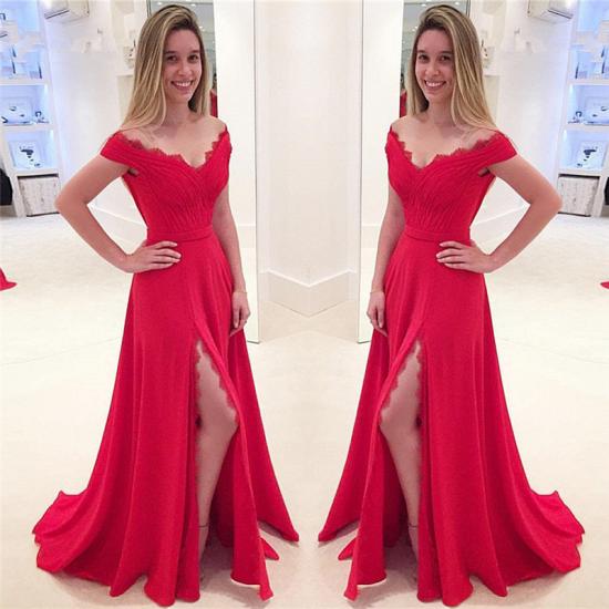 Elegantes, schulterfreies Abendkleid mit V-Ausschnitt, rotes, formelles Abschlussballkleid mit Schlitz und Spitzenfront 2022_3