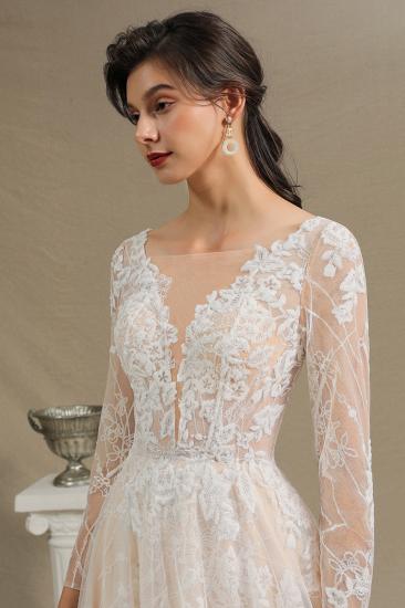 Elegant Lace Deep V-neck Wedding Dress Long Sleeve Floor Length Bridal Gowns_7