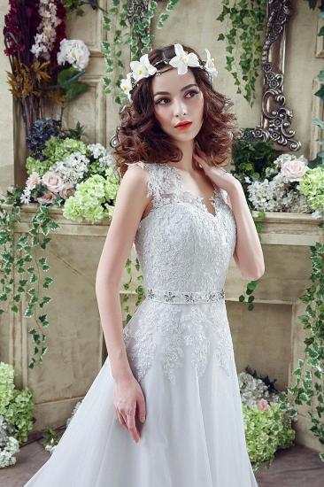 Cute Lace Ivory Wedding Dresses Sheath Sweep Train Backless Cap Sleeves with Appliques_2