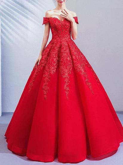 Romantic Plus Size Ball Gown Wedding Dresses Off Shoulder Lace Cap Sleeve Bridal Gowns Online_3