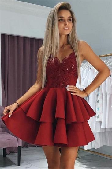 Fashion Layers Homecoming Dresses  Spaghetti Straps Lace Hoco Dresses with Appliques_2