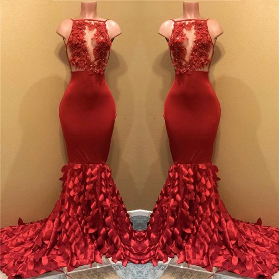Perlen Spitzenapplikationen Rote Ballkleider Billig | Meerjungfrau ärmelloses sexy Abendkleid_1