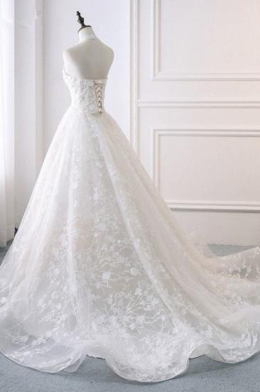 TsClothzone Elegant A-Line Halter Tulle White Wedding Dress Sleeveless Appliques Bridal Gowns On Sale_5