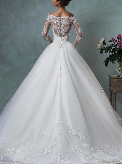 Formal Plus Size A-Line Wedding Dress Off Shoulder Floor Length Tulle Long Sleeves Bridal Gowns_2