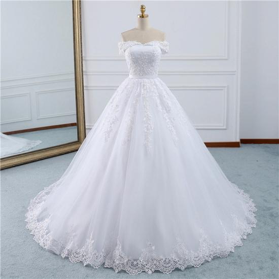 TsClothzone Affordable White Off-the-shoulder Lace Wedding Dresses With Appliques Tulle Ruffles Bridal Gowns On Sale_7
