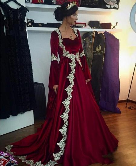 Burgundy Sadi Arabia Evening Dresses with Sleeves Muslim Evening Gonws_1