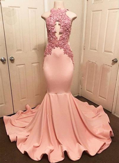 Halter Pink Lace Prom Dress | Mermaid Formal Dresses_1