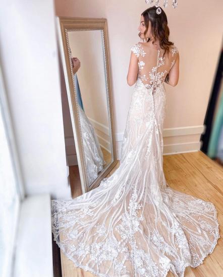 V-Neck Floral Lace Sleeveless Floor Length Wedding Dress_3