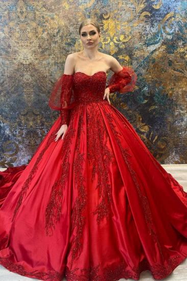 Amazing Red Sweetheart Sleeves Ball Gown with Floral Appliques_1