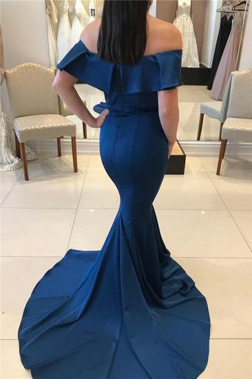 Mermaid Off The Shoulder Blue long Bridesmaid Dress Online | Sexy V Neck Open Back Gown Zipper Up With Train_2