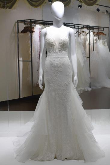 TsClothzone Sexy Spaghetti-Straps Tulle Wedding Dress V-Neck Sleeveless Appliques Beading Bridal Gowns On Sale