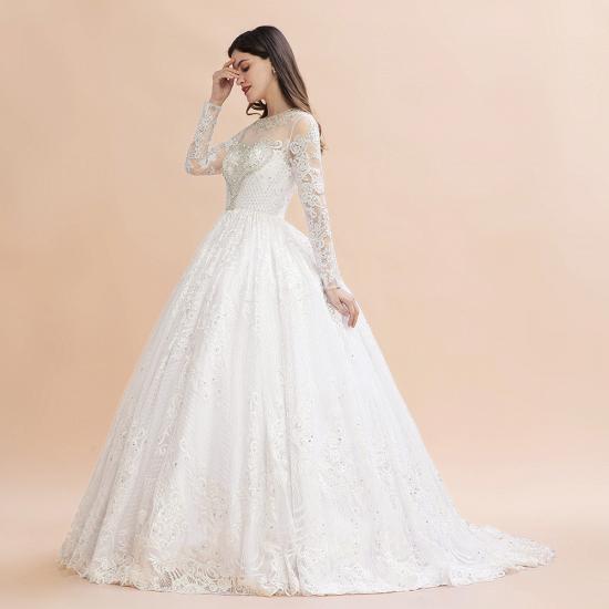 Glamorous Long Sleeve Beads White/Ivory Lace Appliques Wedding Dress_7