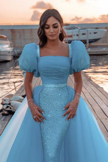 Bright Blue Puffy Sleeve Mermaid Prom Dress with Detachable Train_2