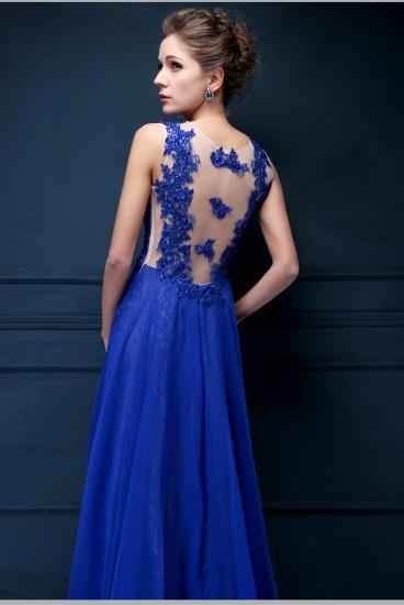 Royal Blue Lace Chiffon Popular 2022 Prom Dresses Appliques Elegant 2022 Long Evening Dresses_4