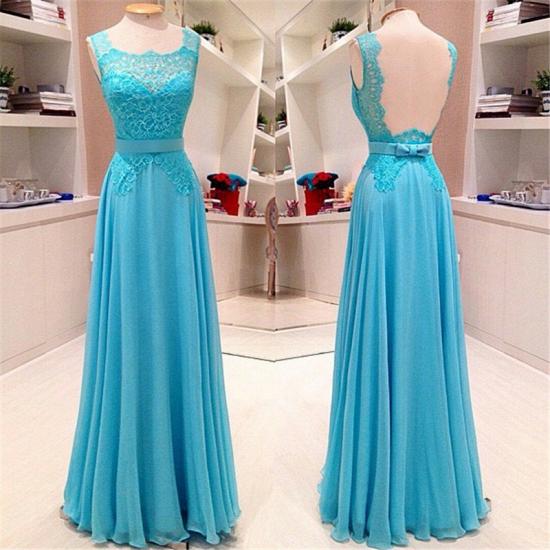 Elegant Light Blue Floor Length Prom Dress A-Line Bowknot Lace Open Back Party Dresses_1