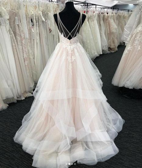 TsClothzone Elegantes Tüll-Hochzeitskleid mit V-Ausschnitt und offenem Rücken, lange Lagen-Brautkleider im Angebot_3