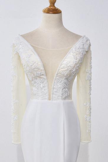 TsClothzone Einfaches Satin-Meerjungfrau-Juwel-Hochzeitskleid Tüll-Spitze mit langen Ärmeln Brautkleider im Angebot_7