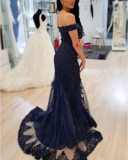 Elegant Mermaid Lace Dark Navy Prom Dresses | Off-the-Shoulder Sleeveless Evening Gowns_4