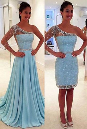 One Sleeve Beads Sequins Short Evening Dress with Detachable Skirt Sexy Prom Dresses 2022_1