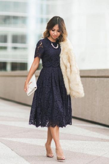1/2 Sleeve Lace Summer Knee length Homecoming Dress on Sale_1