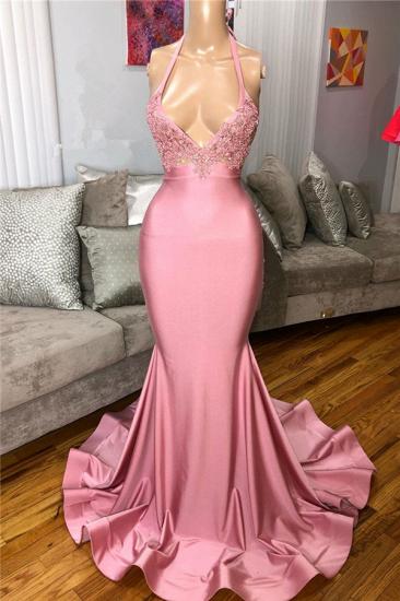 Amazing Beads Appliques Mermaid Sleeveless Pink Prom dresses_1